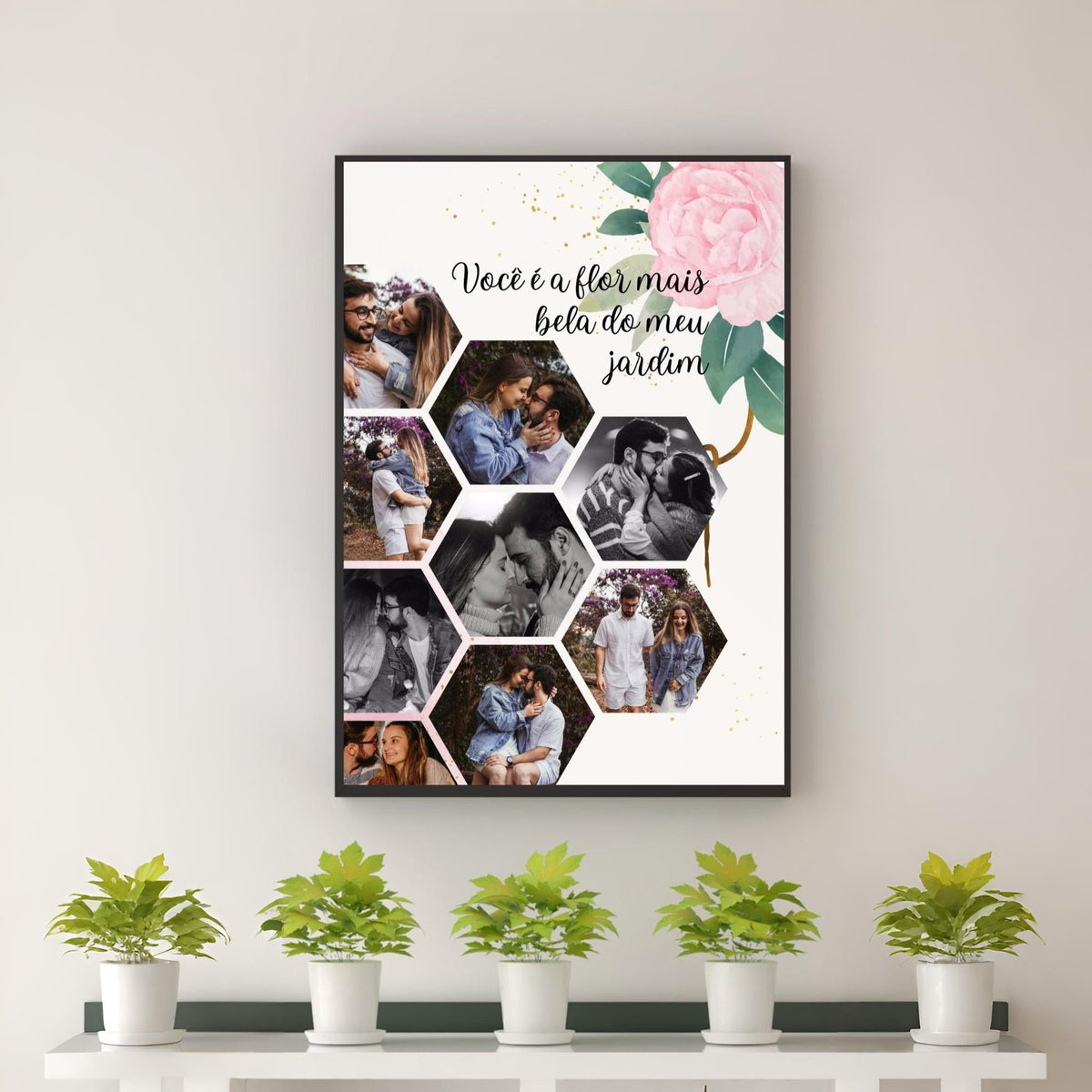 Custom Couple Hexagon Collage Frame – Personalized Romantic Photo Wall Art Gift